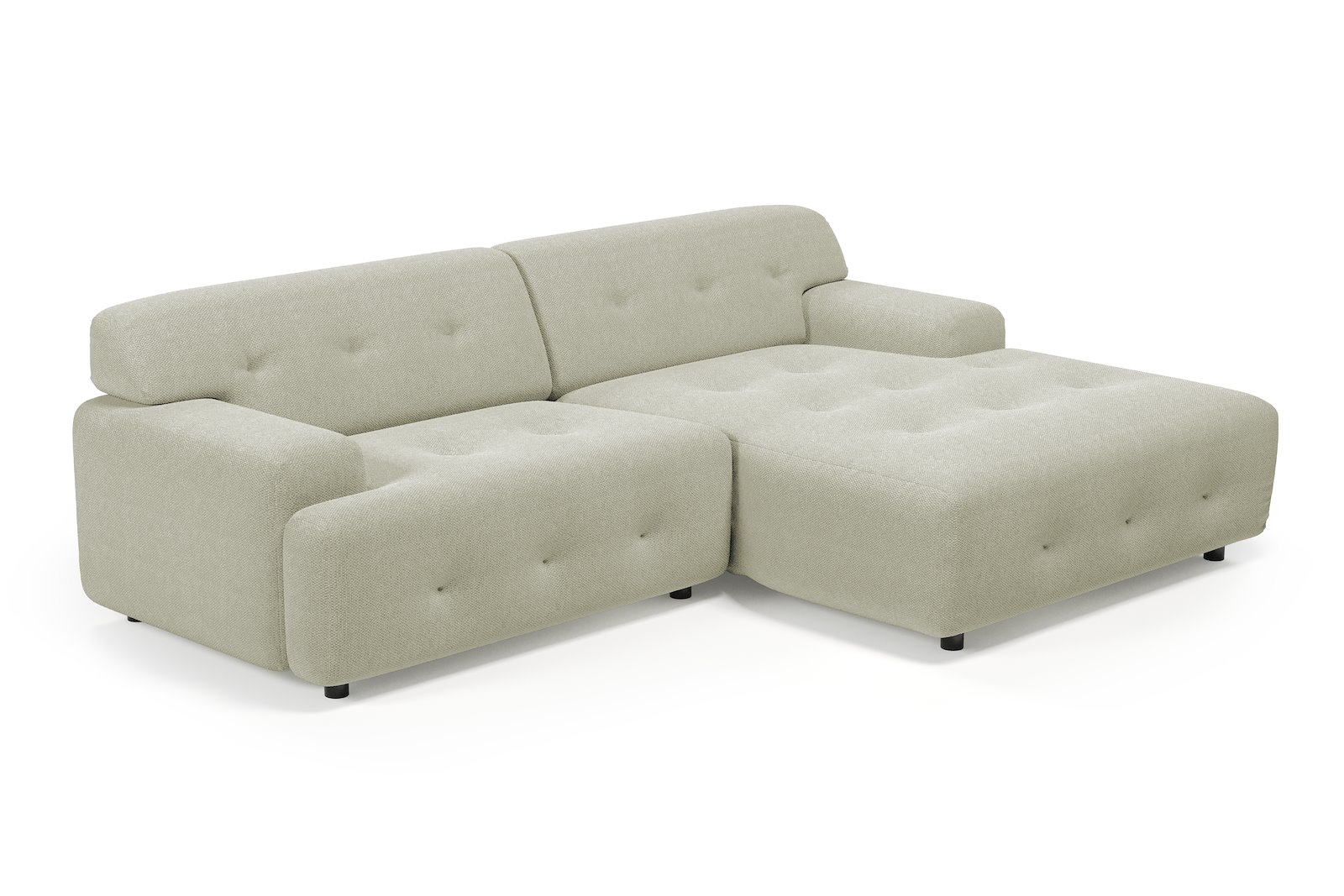 Bob sofa 1,5-seter med sjeselong høyre. Tekstil Mito 60 Tan med sorte ben.
