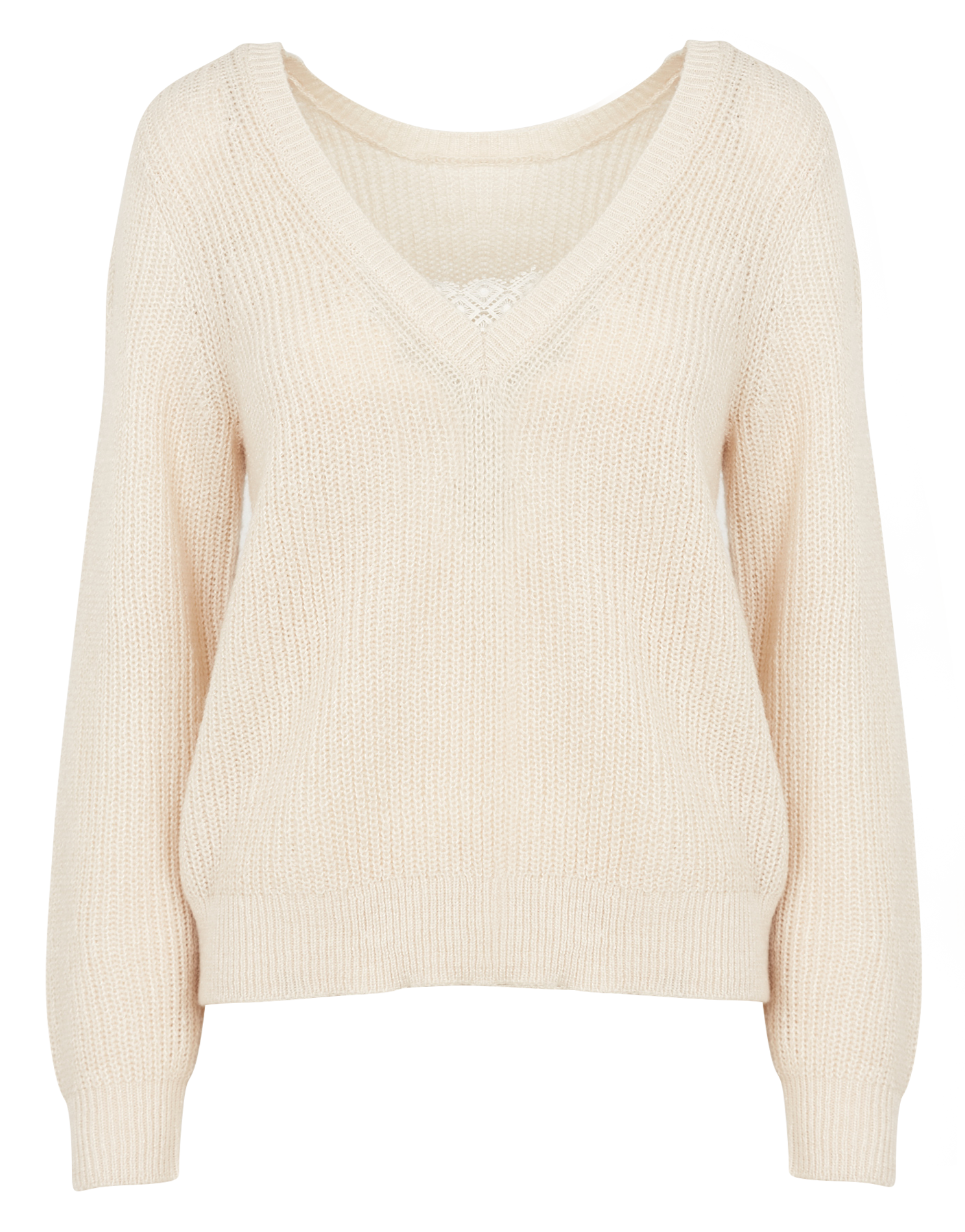 DEBRA - Pull droit col v en maille | Beige