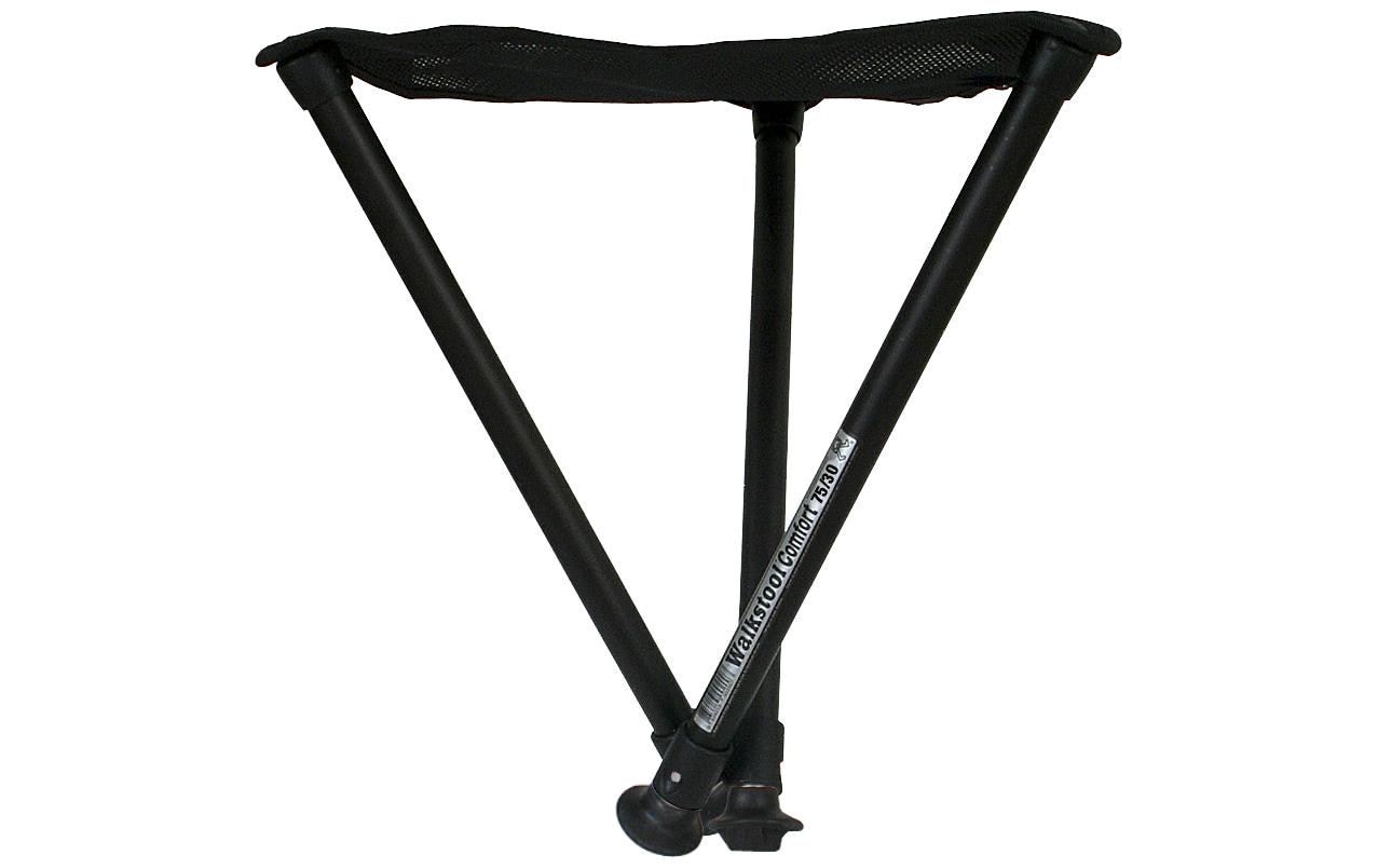 Dreibeinhocker Comfort 75 cm Schwarz/Silber<br>Komfortabler Campinghocker