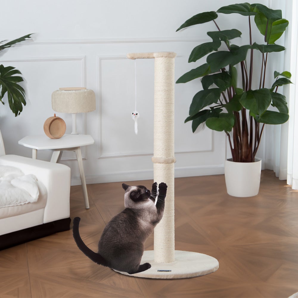 Home Deluxe - NEVA Krabpaal - Kleur: Beige, Afmetingen: 101 x 49 x 49 cm, Materiaal: Polyester, Sisal, Frame: MDF | Krabpaal voor katten