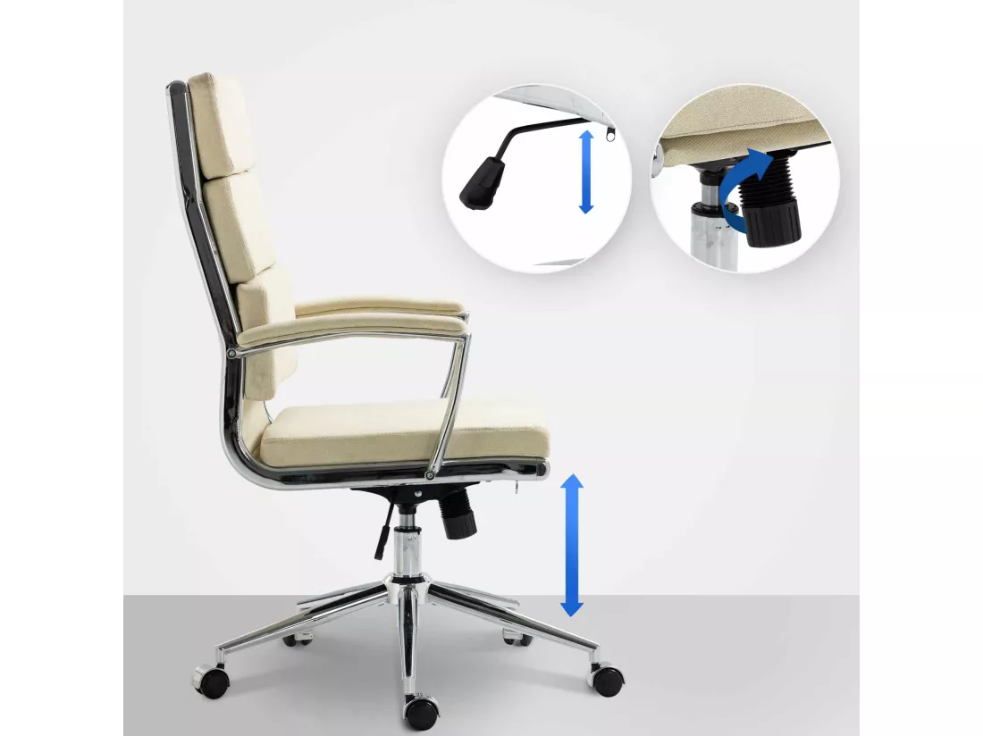 Chaise de bureau - Tissu & Métal chromé - Crème - Cleveland