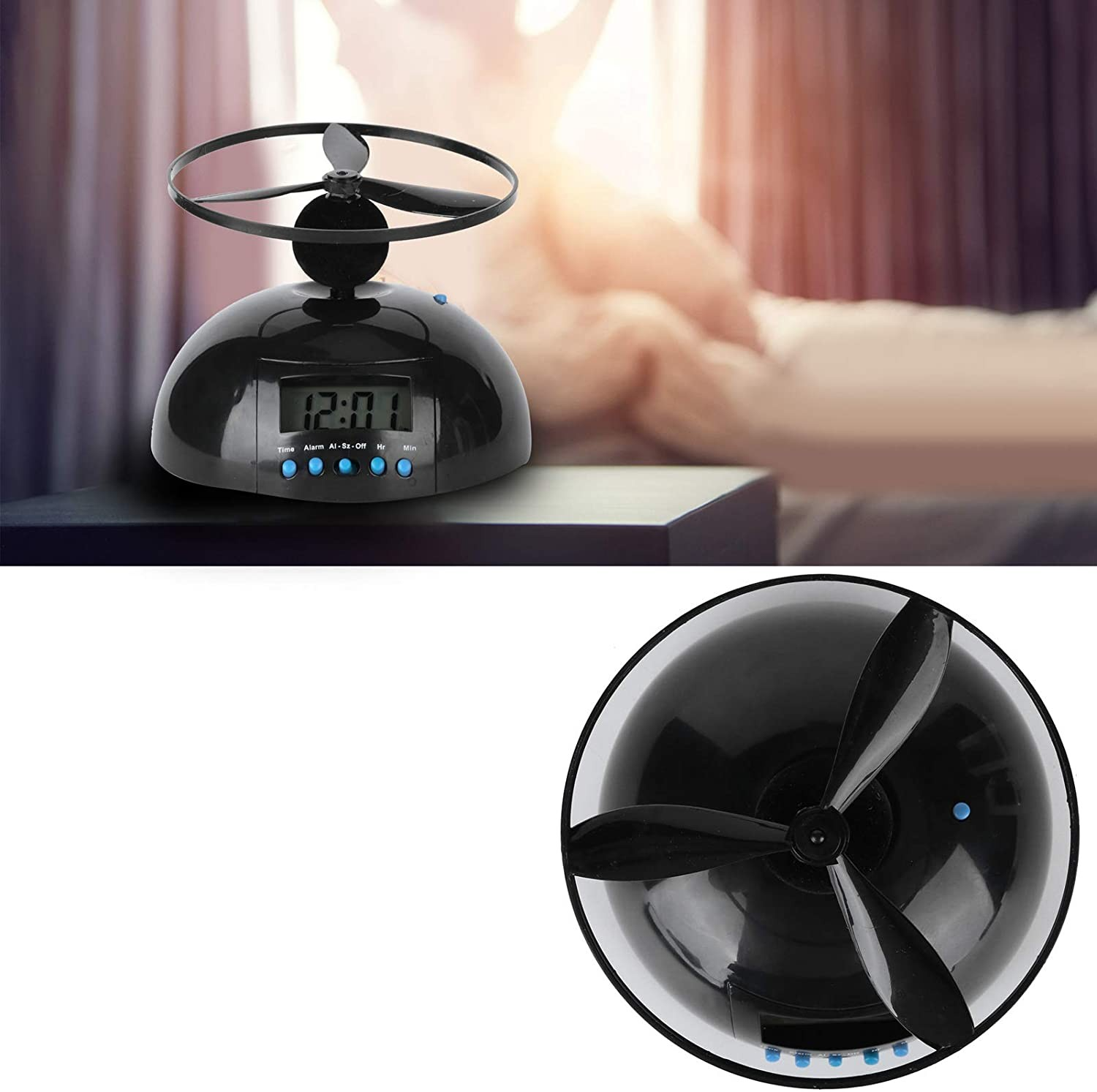 Flyaway Digitaler Fliegender Wecker Hubschrauberuhr mit Propeller und LCD Bildschirm   Hintergrundbeleuchtung (Batteriebetrieben) - Schwarz