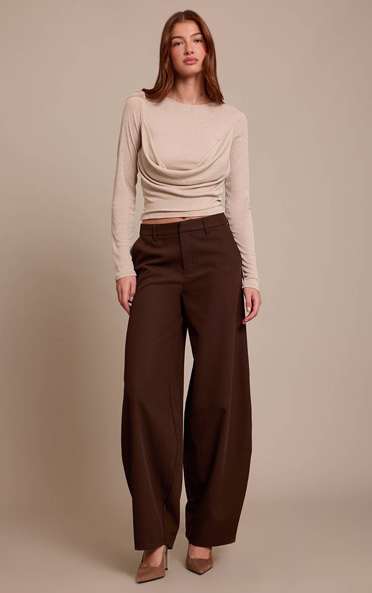 Chocolat Pantalon Ballon Tissé À Détails De Coutures