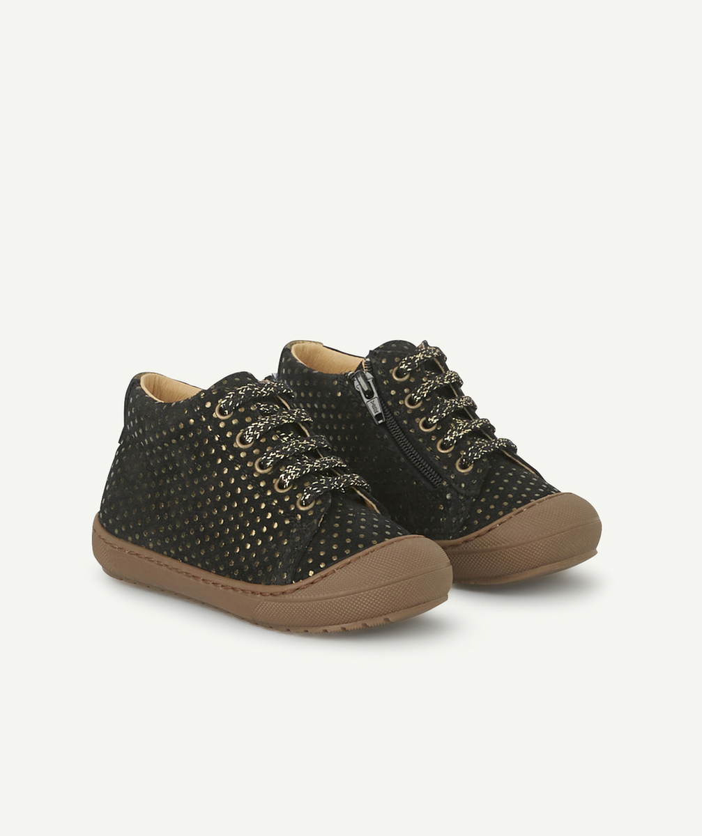 BOPYBOTTINES PREMIER PAS BÉBÉ EN CUIR NOIR AVEC POIS
