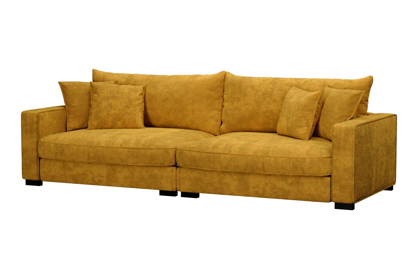Rossi Lux 4-seter sofa Tekstil Genesis 10 Golden Yellow, arm B med sorte ben. Std. Komfort.
