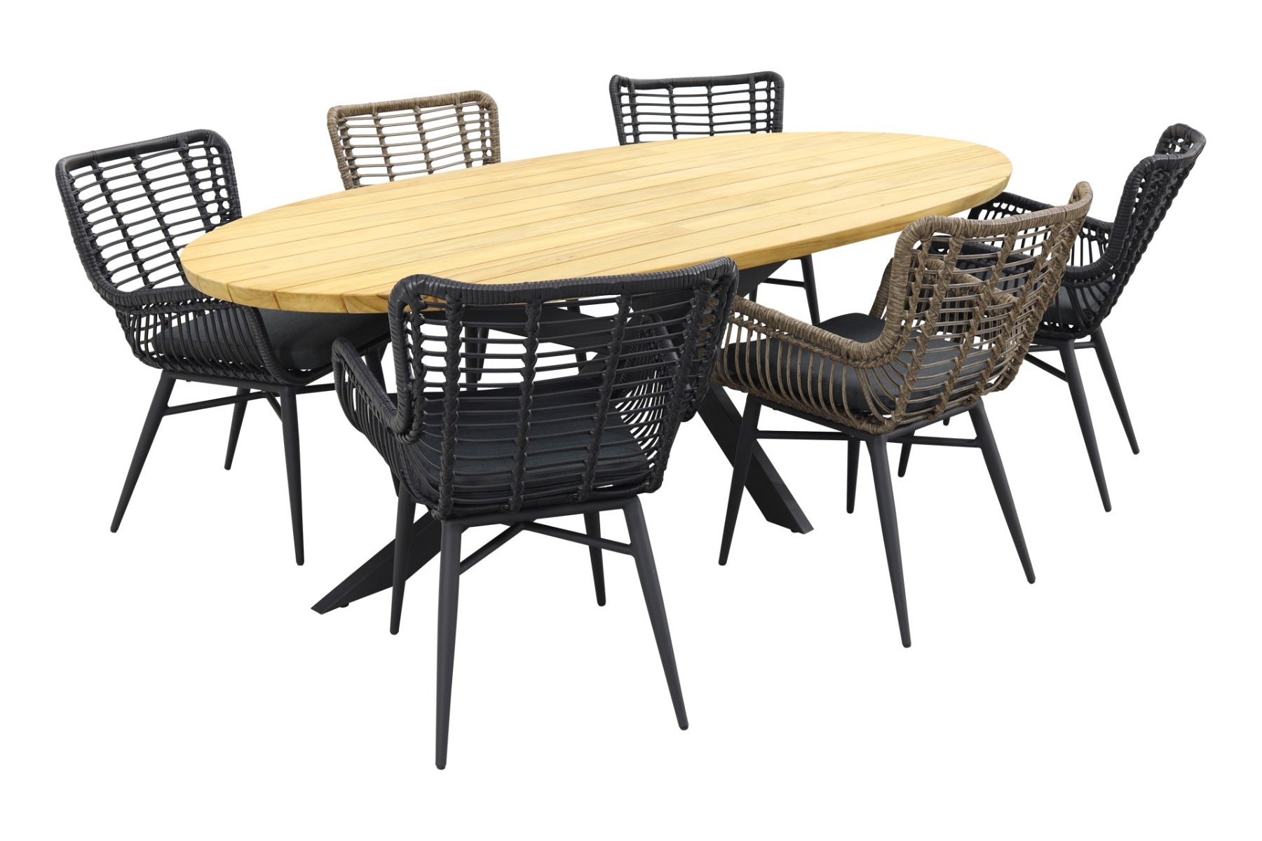 VDG Jasmine black-naturel|Prado Ellips 240x115 cm. tuinset - 7 delig