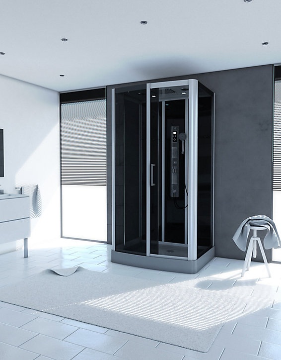 Cabine de douche hydromassante rectangulaire noir et gris Galedo Premium 115 x 90 cm