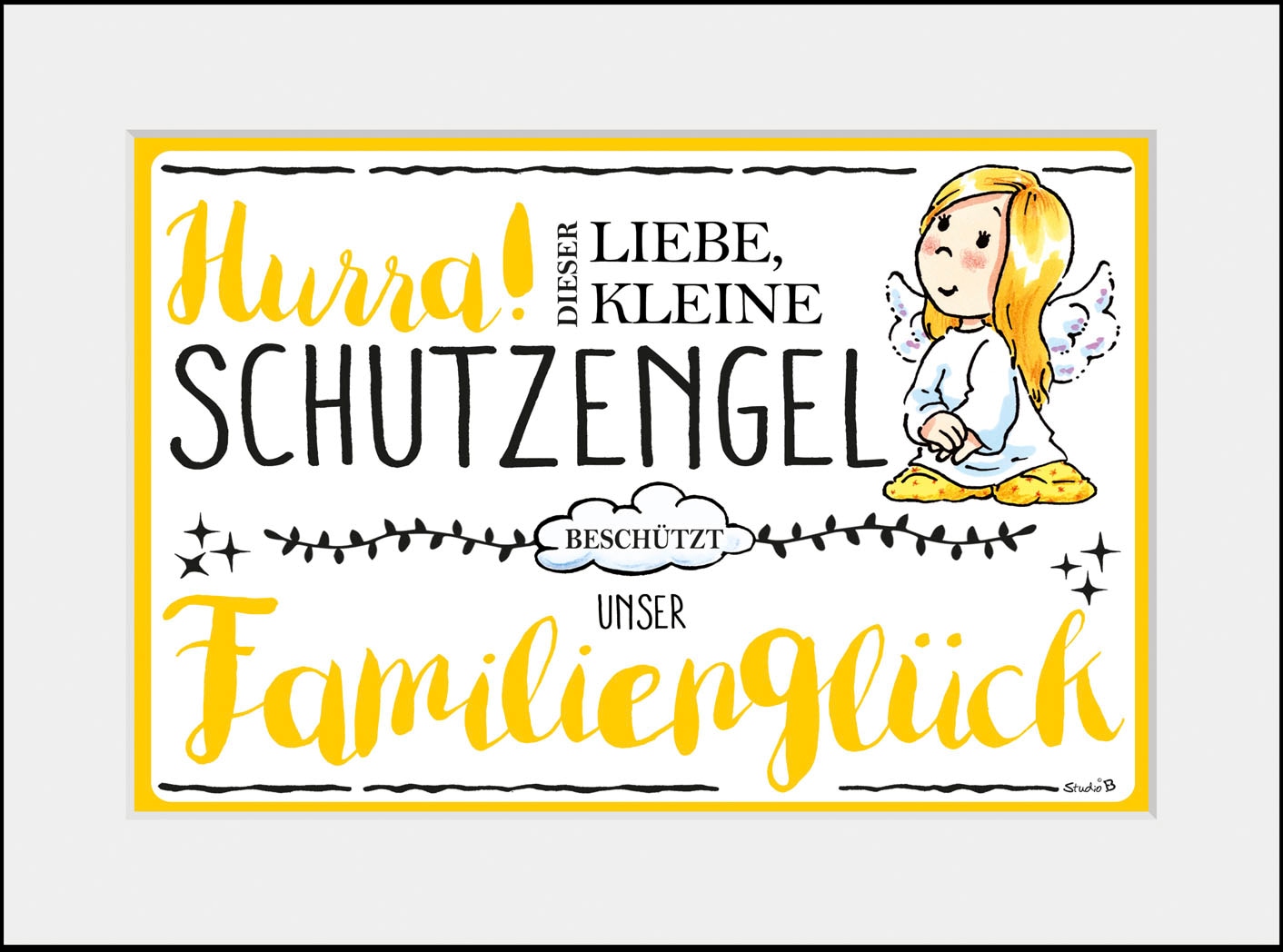 queence Bild »Schutzengel Familienglück« Blumen | Engel | Himmel | Liebessprüche | Schriftzug | Sprüche & Texte | Stern | Sterne 1 Stk. tlg. HD Premium Poster-Druck inkl. Holzrahmen