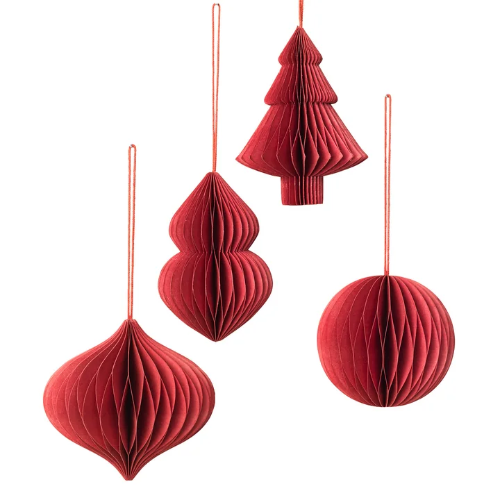 Broste Copenhagen - Christmas Mix Deko-Anhänger, Ø 9 x H 10 cm, pompeian red (4er-Set)