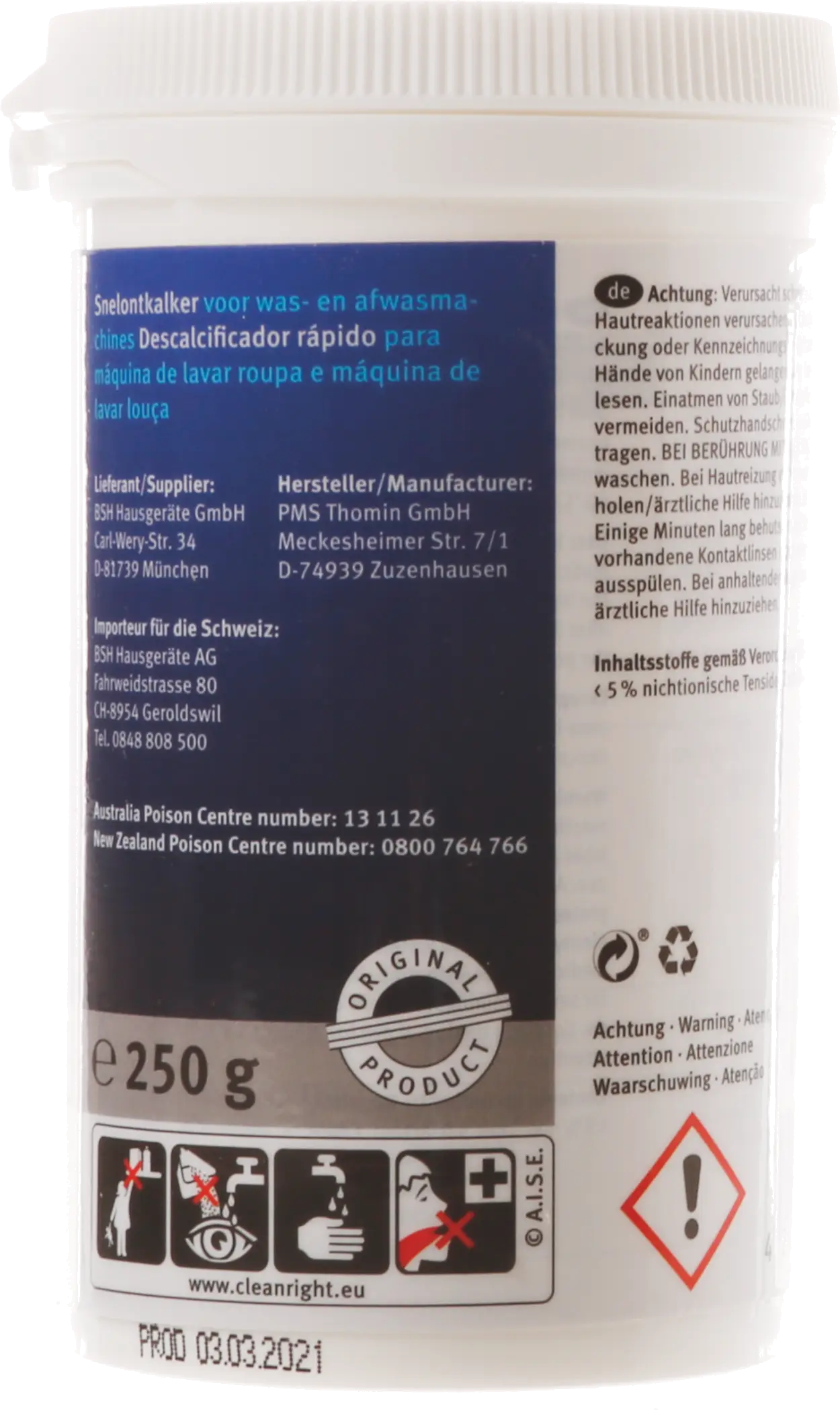 Set met reinigingsmiddel en snelontkalker voor wasmachines 00312265