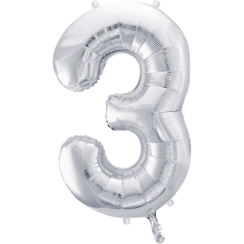 Partydeco Folienballon Zahl 3, silber