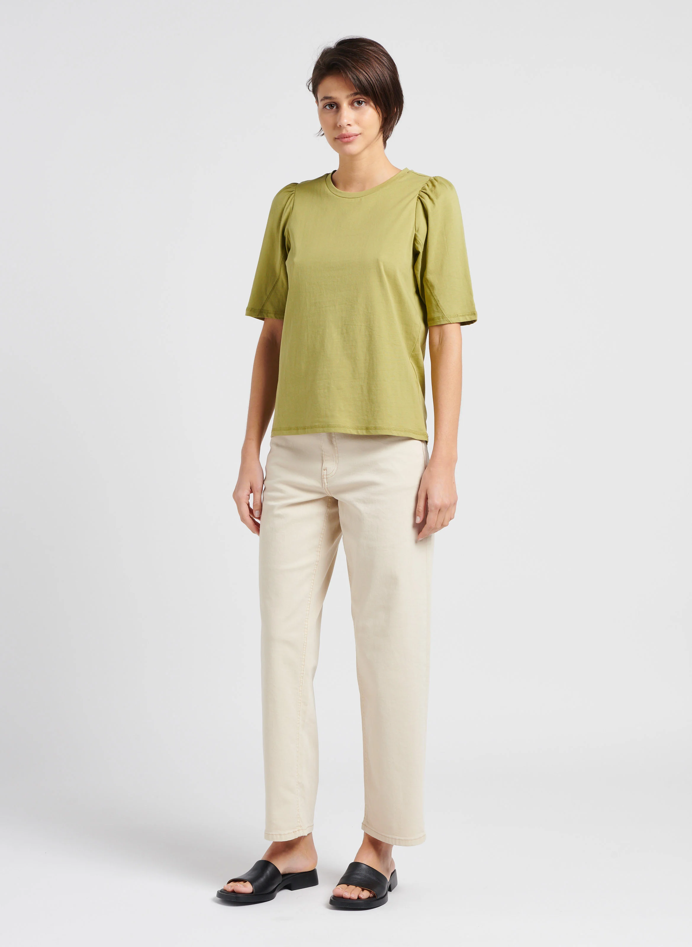 MELANIE - Jean droit en coton mélangé| Beige