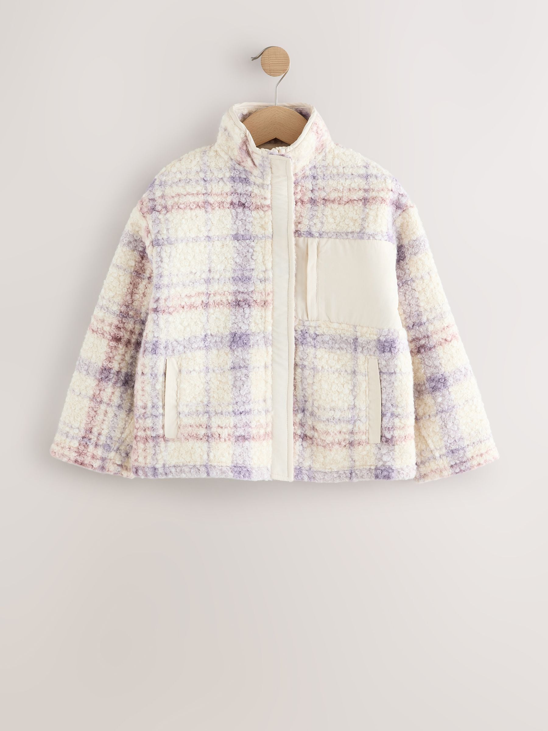 Lilac/Ecru Check - Zip Up Borg Fleece Jacket (3-16yrs)