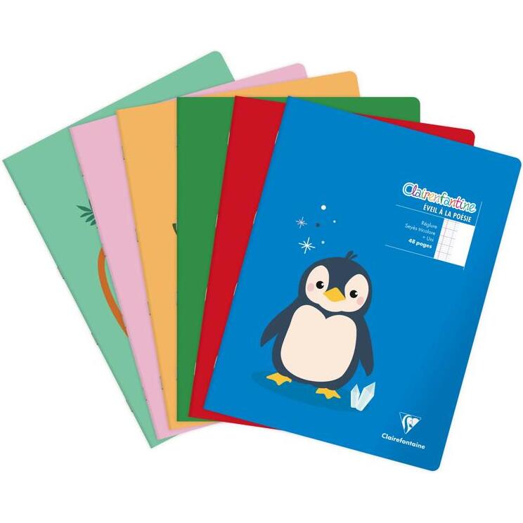 Cahier de poésie piqué Clairenfantine 24x32cm 48p grands carreaux + uni Couleur aléatoire - Assortis