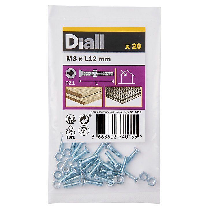 20 vis métaux tête fraisée acier zingué 3 x 12 mm