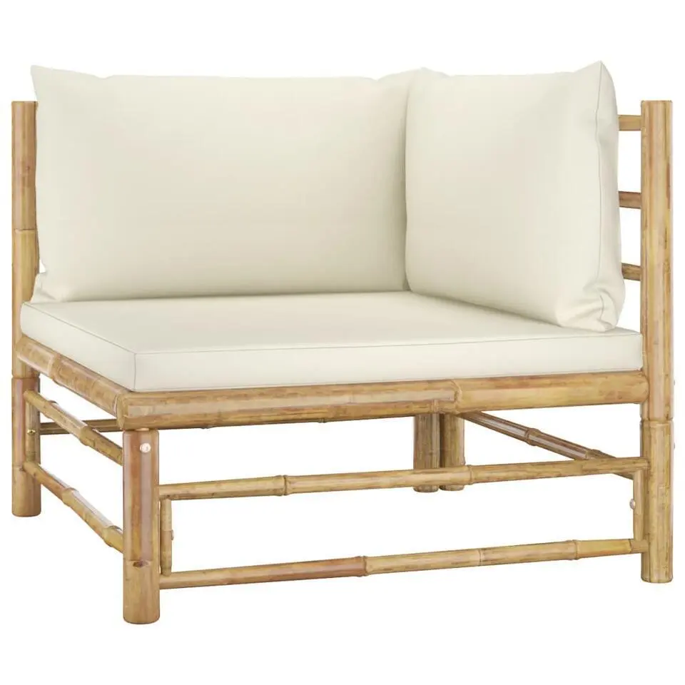 vidaXL - Loungeset - Wit - Bamboe - 5 stuks - Met kussens