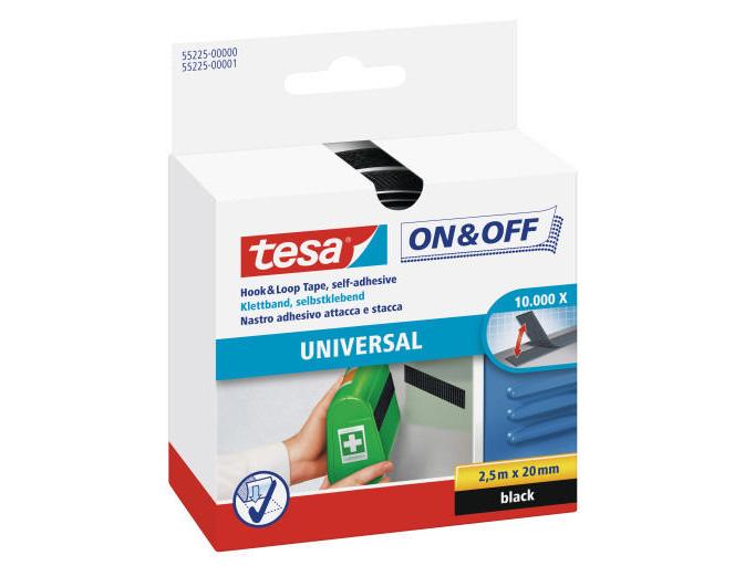 tesa Klettband-Rolle On & Off 20 mm x 2.5 m, Schwarz Klettband, 20 mm x 2,5 m, schwarz