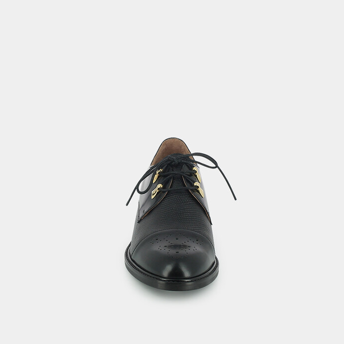 Derbies effet reptile  noir à détails dorés