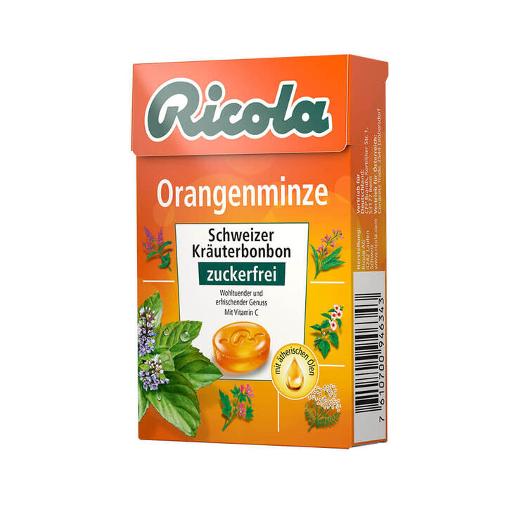 Ricola ohne Zucker Box Orangenminze, 50 g