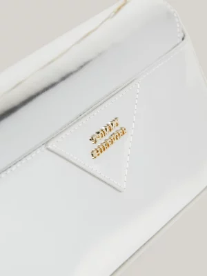 Bolsa transversal de couro metálico com fecho giratório