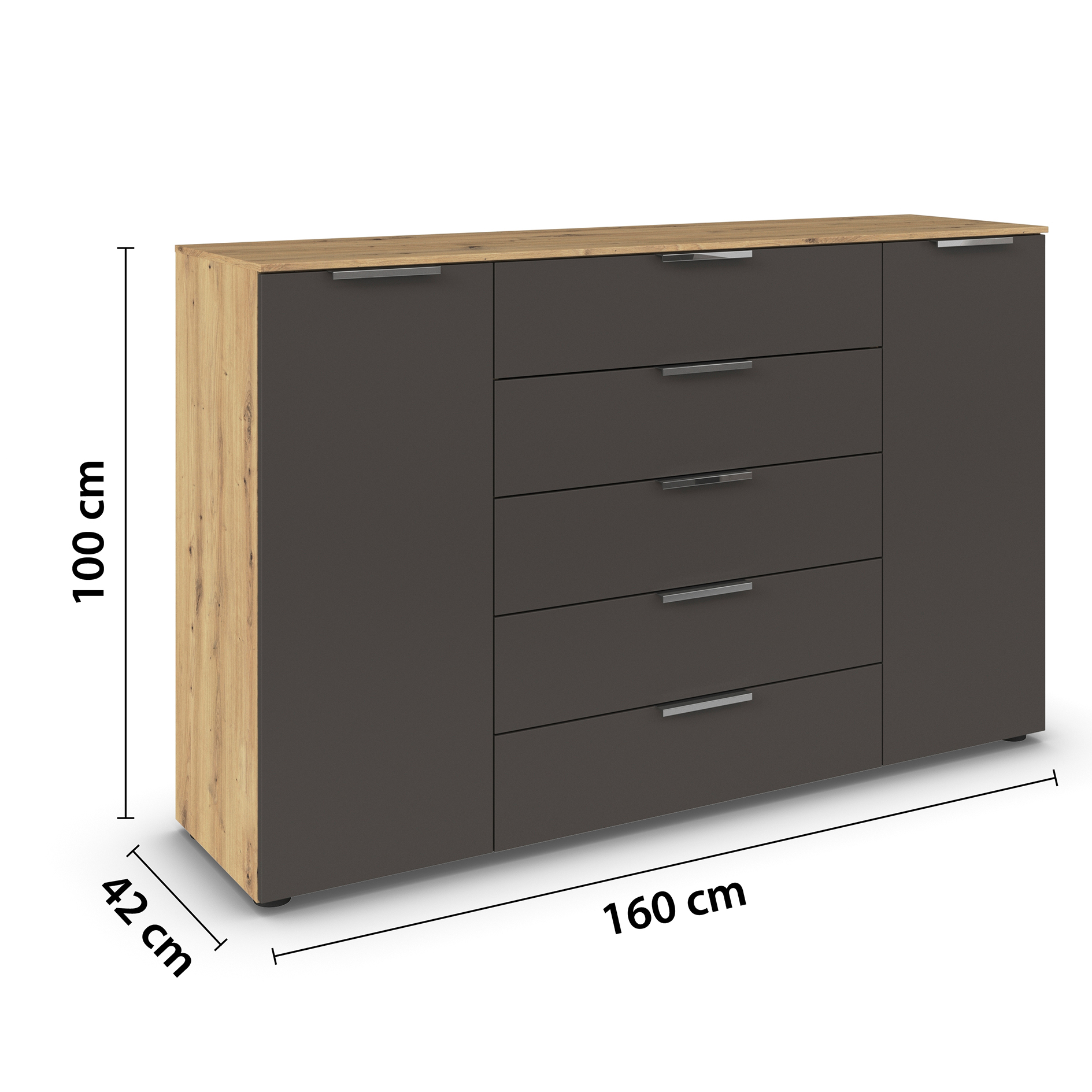 Kommode - Artisan Eiche-graphit - Chromgriffe - 160 cm
