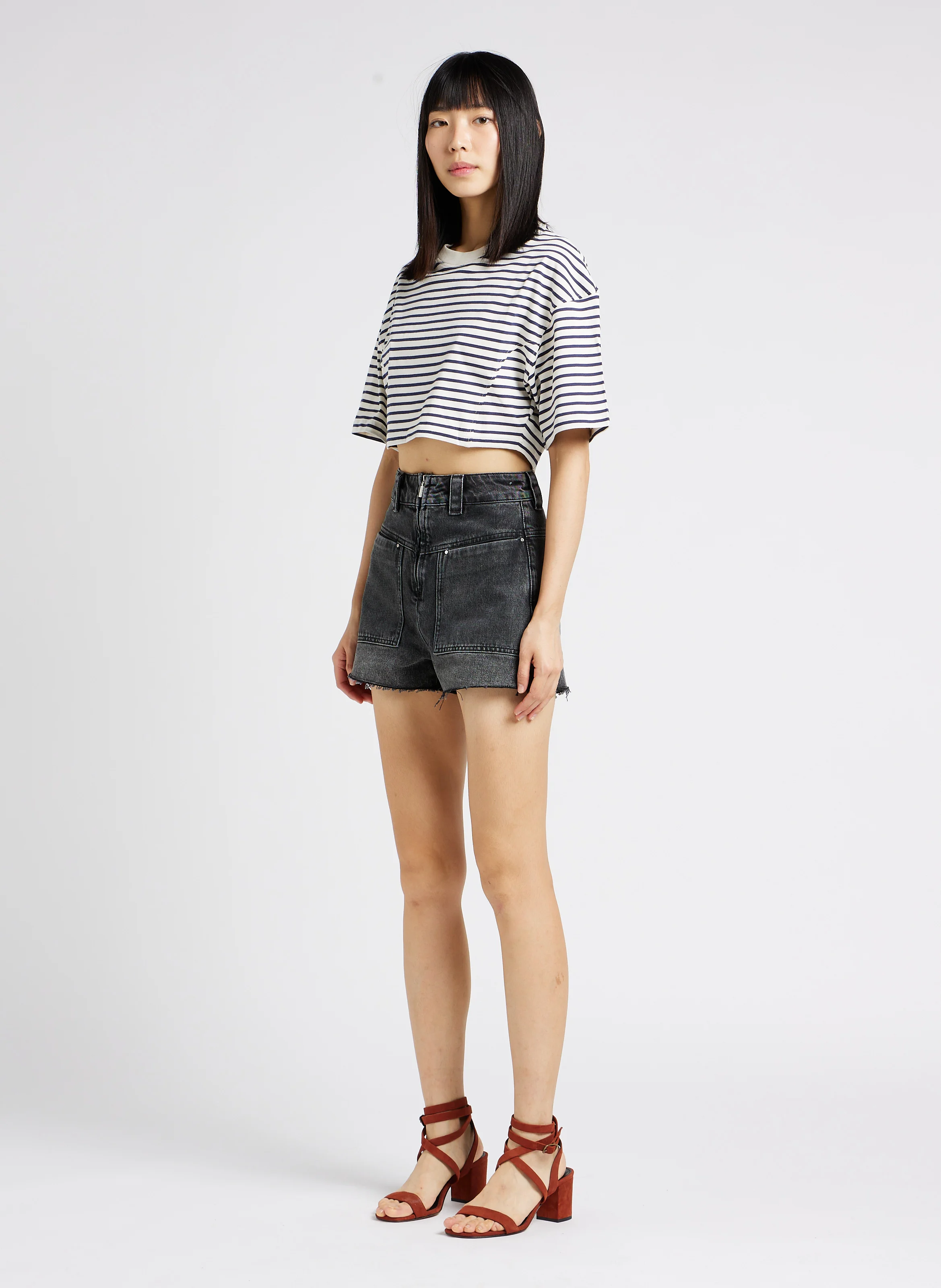 DAVID - Short en jean taille haute en coton | Gris