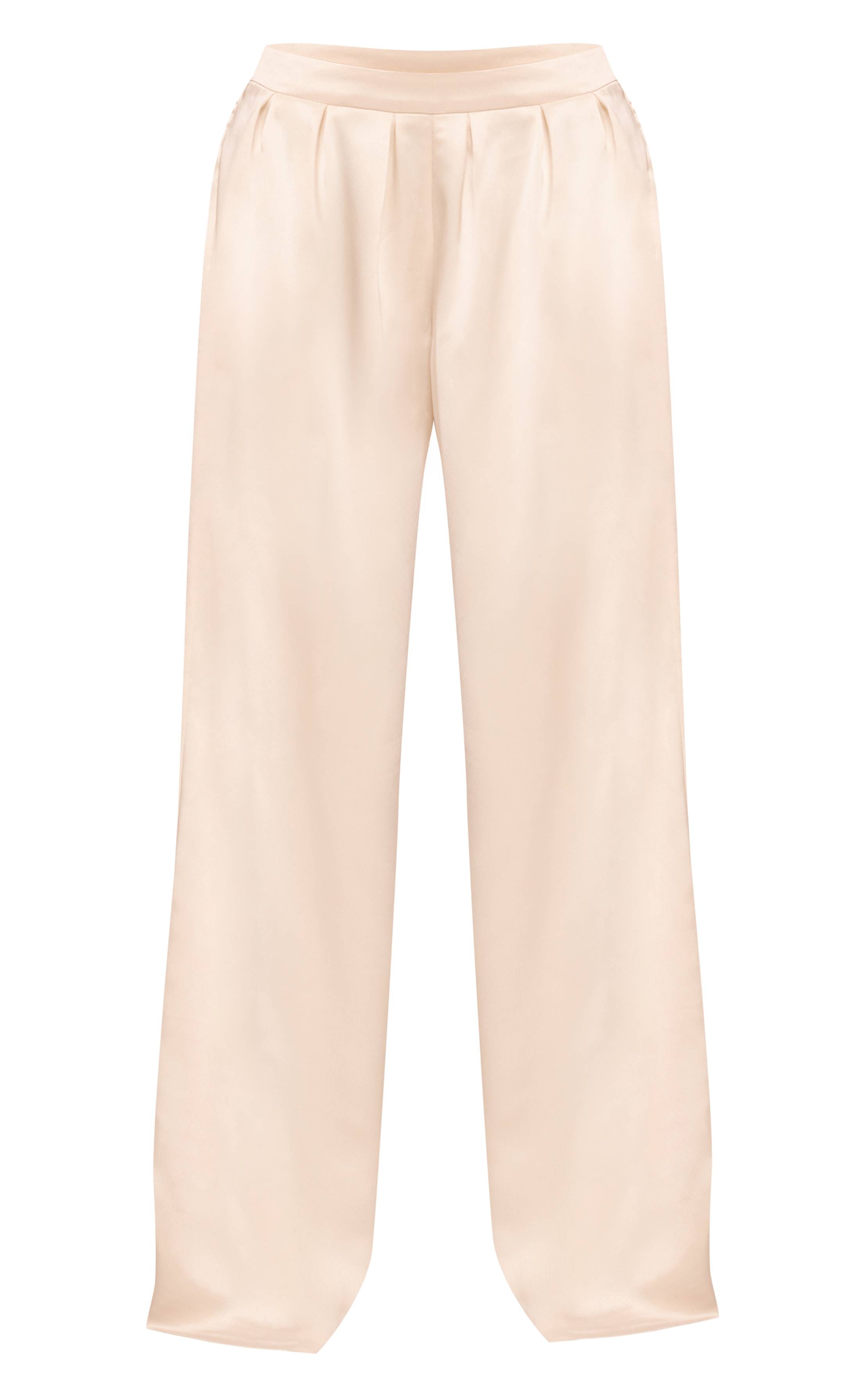 Crème Pantalon Large Plissé En Satin