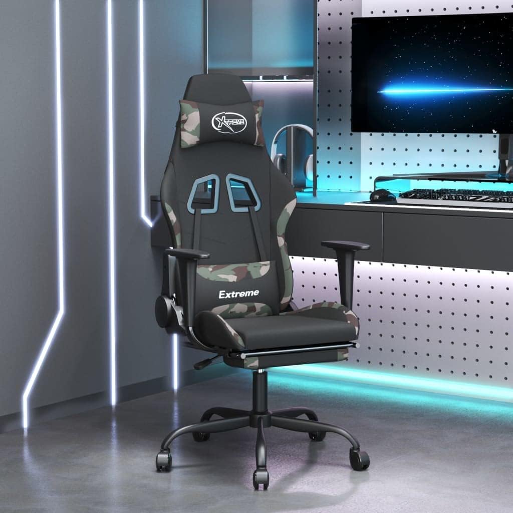 Chairs-Gaming Chairs-Swtif Gaming Chair with Footrest Black and Camouflage Fabric