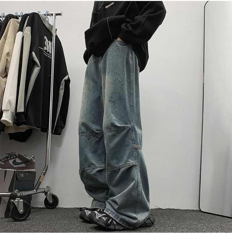 Whyessa - Mid Rise Washed Wide Leg Jeans