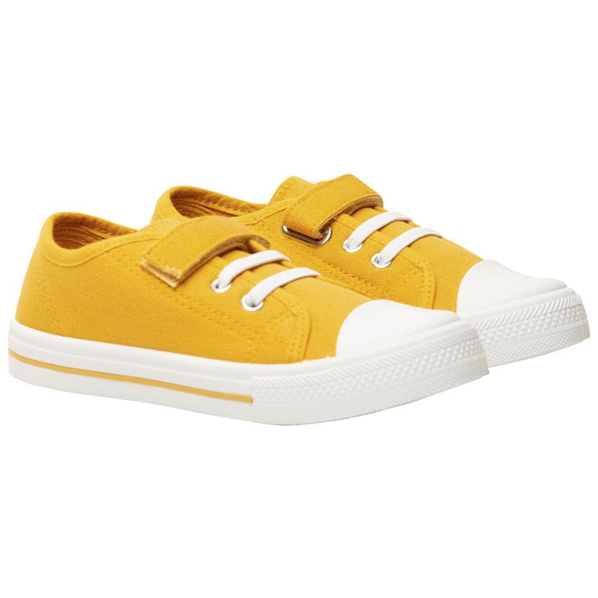 Baskets basses en toile avec lacets élastiques et velcro pour garçon - Jaune