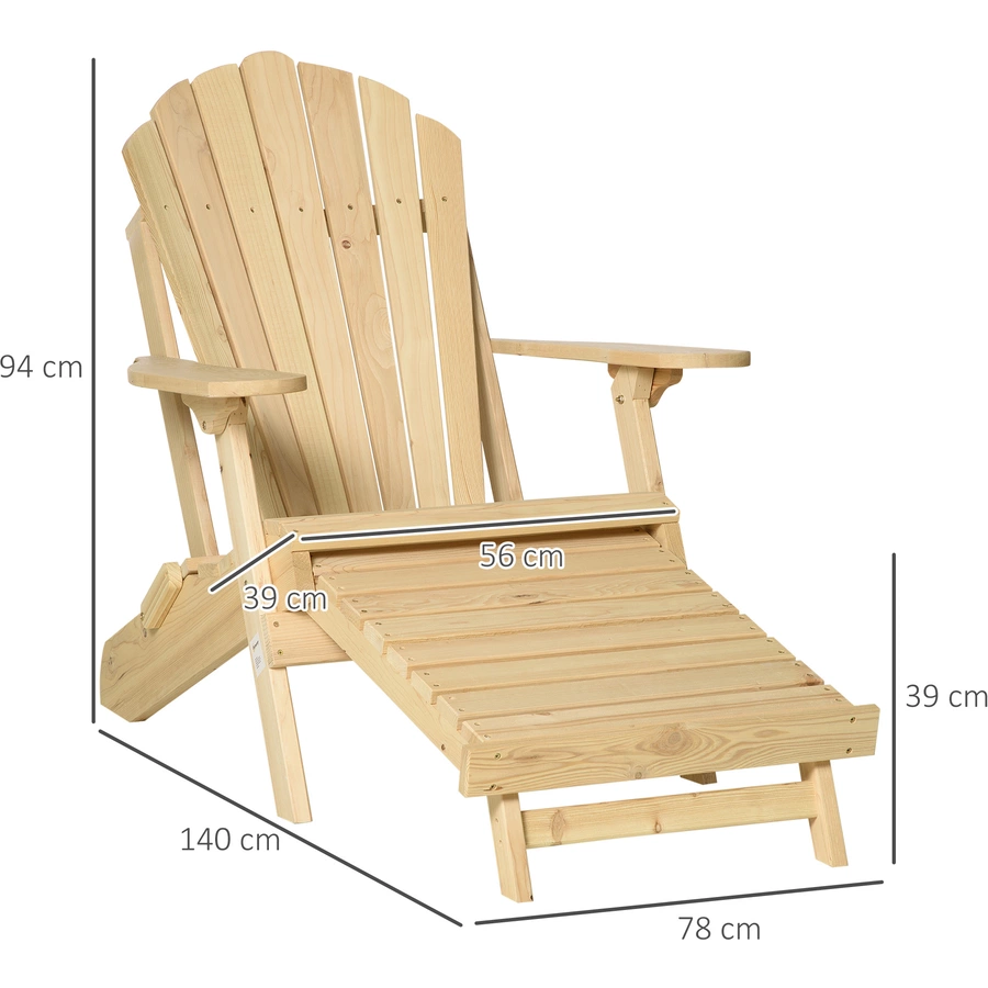 Outsunny Gartenstuhl mit Klappfunktion natur