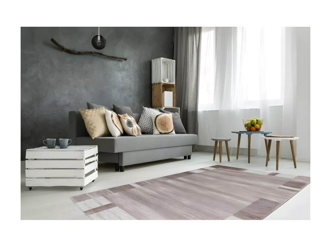 Tapis 150x80cm, design F005G coloris beige - Confort et élégance pour votre intérieur