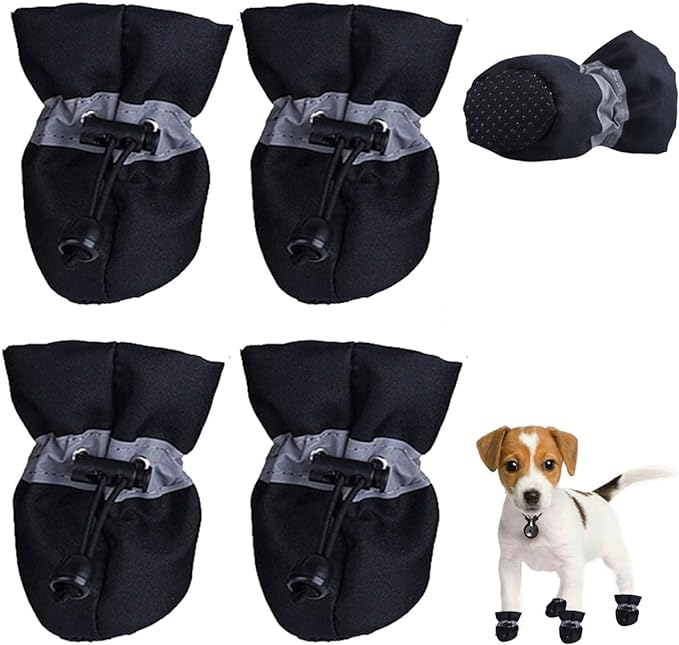 (4er Set) Gr. M Hunde Winter Schuhe Haustier Stiefel Outdoor Pfotenschutz Socken - Schwarz