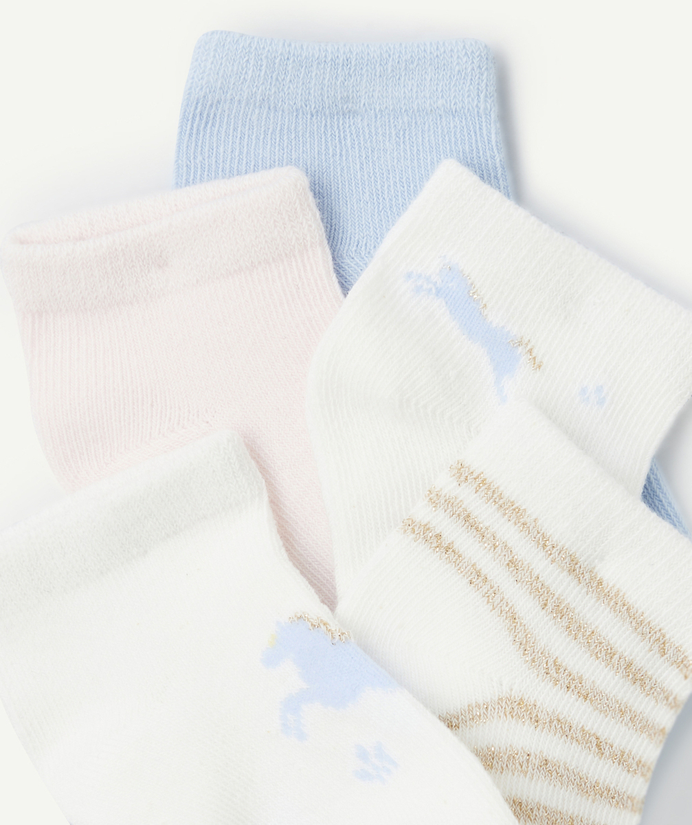 lot de 5 paires de socquettes bébé fille thème licorne bleu blanc et rose