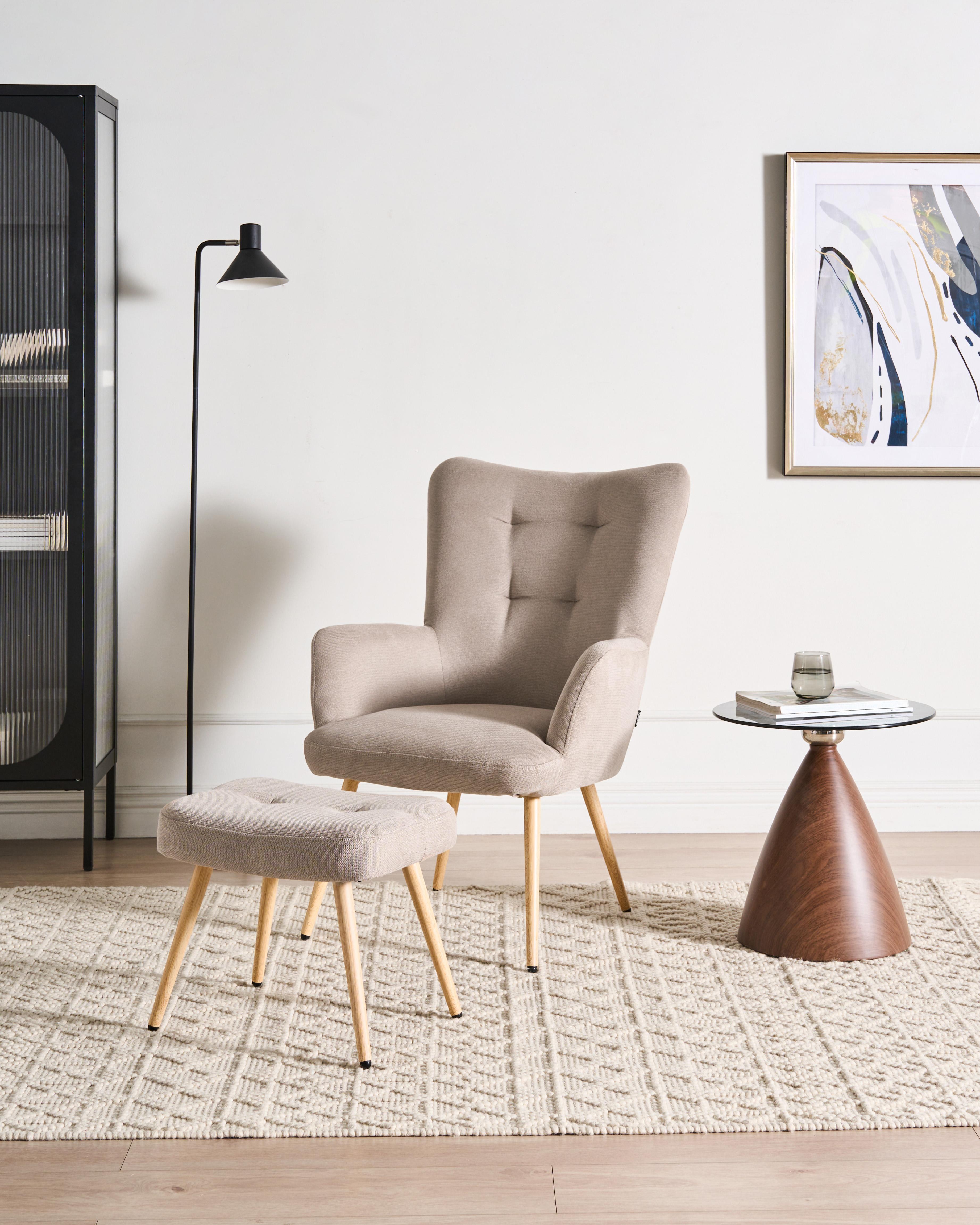 Oorfauteuil VEJLE met voetenbank Stof Beige