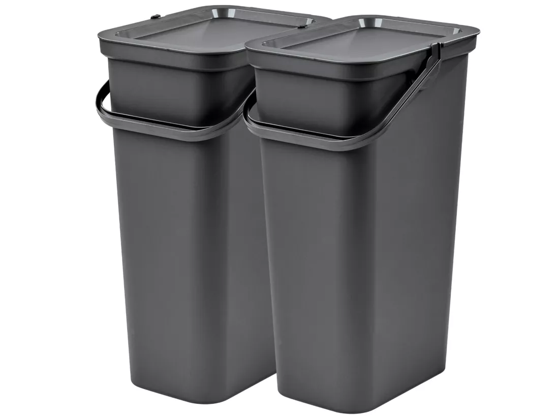 Set de 2 poubelles 25L graphite avec poignée 33,7X26X45,5