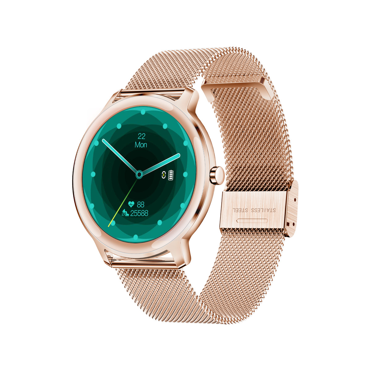 Montre SMARTY 2.0 elegance mixte connecté métal  bracelet acier doré rose maille milanaise