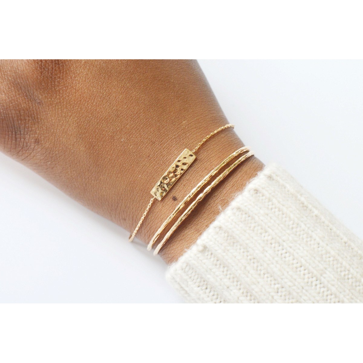 Bracelet jonc double rigide semi ouvert ajustable -Plaqué or