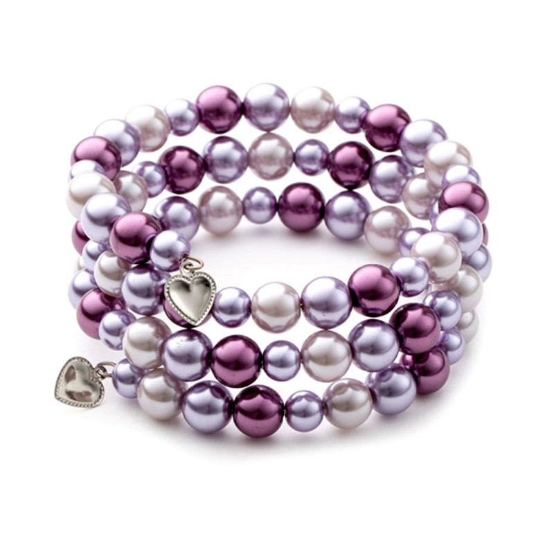 Bracelet 3 Rangs en Perles Roses et Plaqué Rhodium