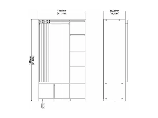 Grande Garde-robe Dseverin, Meubles de chambre, Penderie de plain-pied, Placard à vêtements, 105x48 h180 cm, Chêne clair et Beige