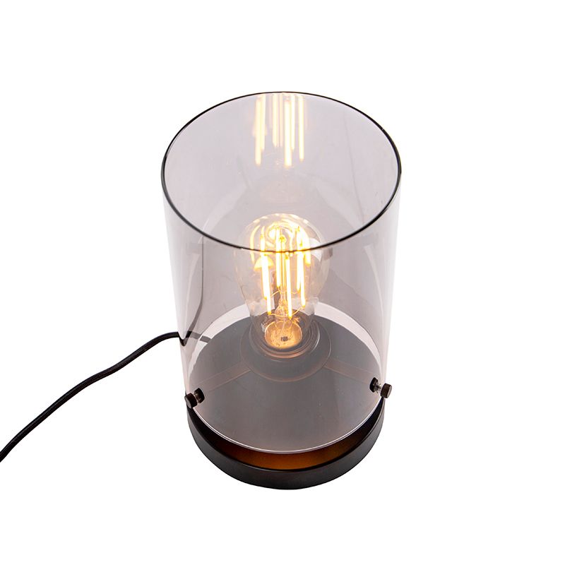 Design tafellamp zwart met smoke glas - Dome