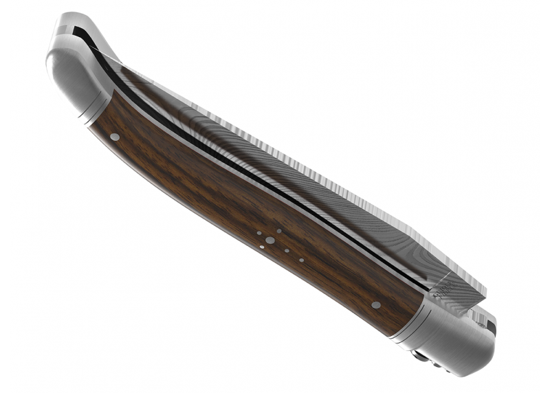 Couteau Laguiole collection damas avec un manche en bois de noyer et 2 mitres en acier inoxydable