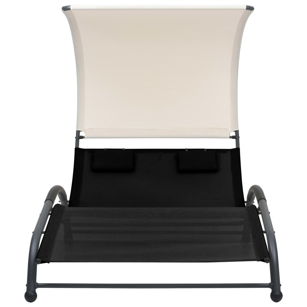 Transat chaise longue bain de soleil lit de jardin terrasse meuble d'extérieur double avec auvent textilène noir
