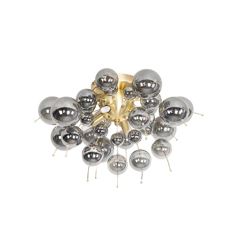 Design plafondlamp messing met smoke glas 4-lichts - Explode