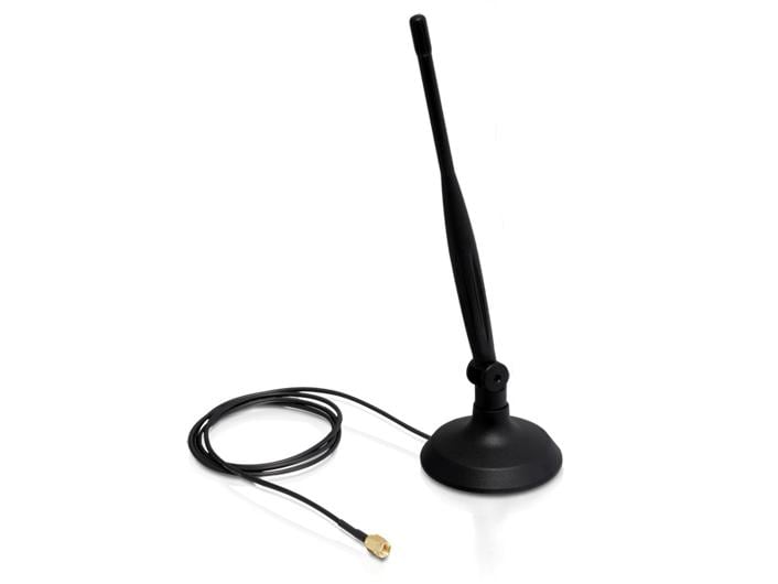 Delock WLAN-Antenne 802.11 b/g/n RP-SMA 4 dBi Rundstrahl Delock WLAN 802.11 b/g/n Antenne RP-SMA 4 dBi omnidirektional Gelenk mit magnetischem Standfuss