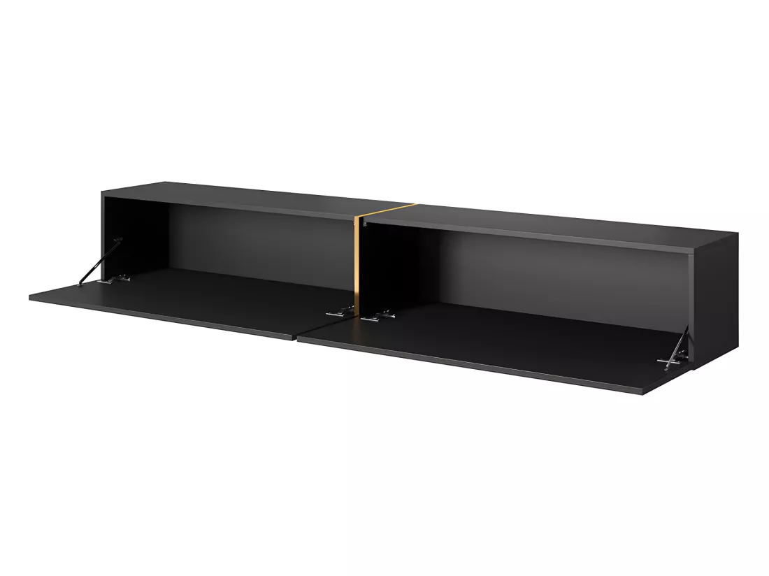 Meuble TV 200 cm - noir avec insert doré - BISIRA
