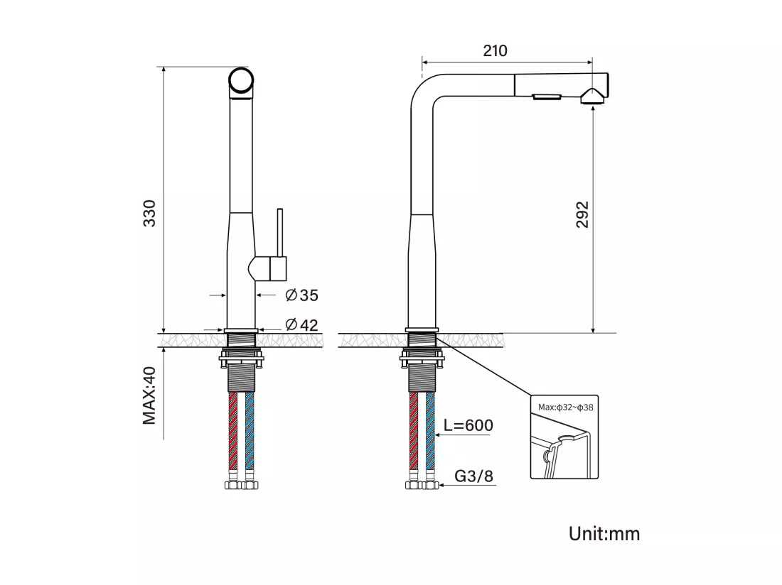 2PCS AURALUM MAX Mitigeur Cuisine,Robinet d'Évier Inox avec Douchette Extractible,2 Modes Jets Eau Froide/Chaude Rotatif à 360°,Bec en Forme L,Brossé