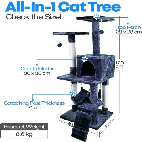 Árvore para gatos Edipets de 4 níveis com rede azul