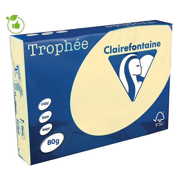 Papier couleur Trophée Clairefontaine ivoire A4 80g, 5 ramettes de 500 feuilles