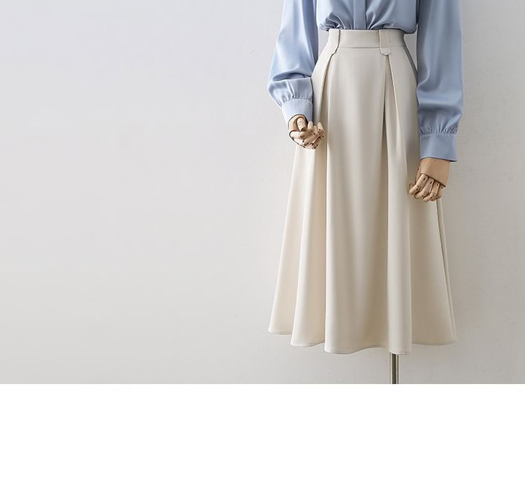 Cossita - Hoge taille effen midi A-lijn rok